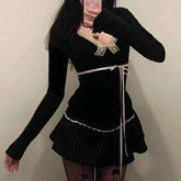 Lace Bow V-Neck Long Sleeve Coquette Shirt